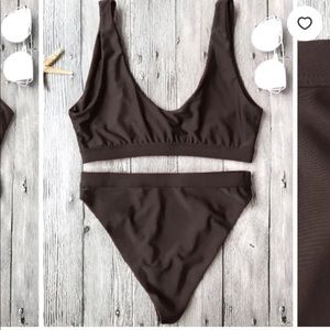 Brown High Cut Scoop Front Bikini Set